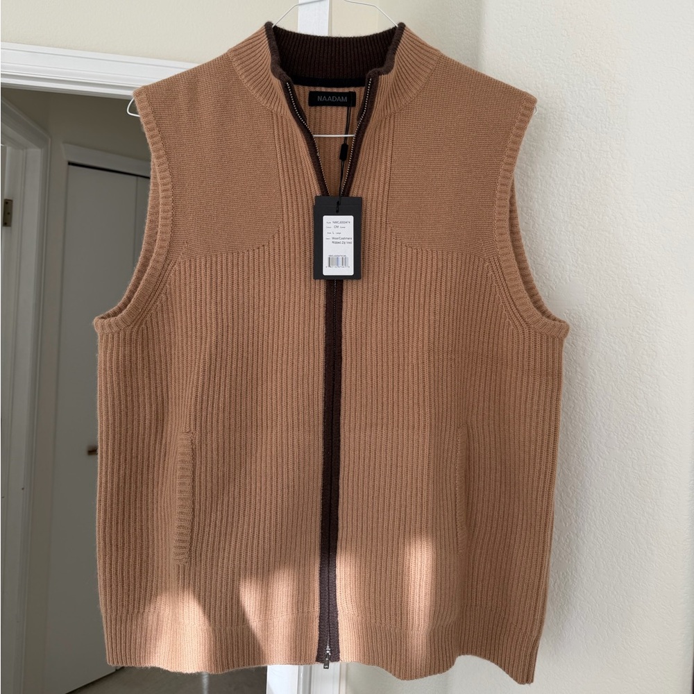 NADAAM STUDIO CASHMERE RIBBED ZIP VEST CAMEL SIZE L NWT